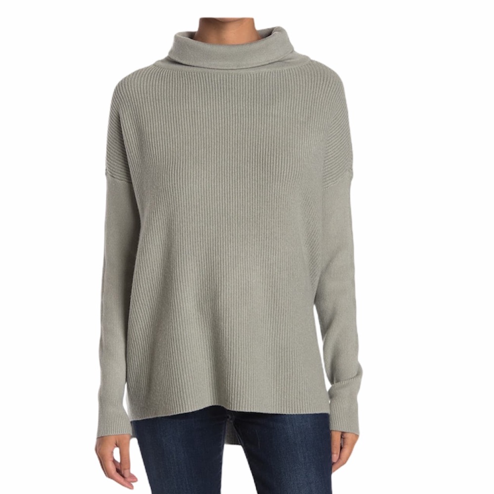 Cowlneck Ribbed Tunic Sweater XL